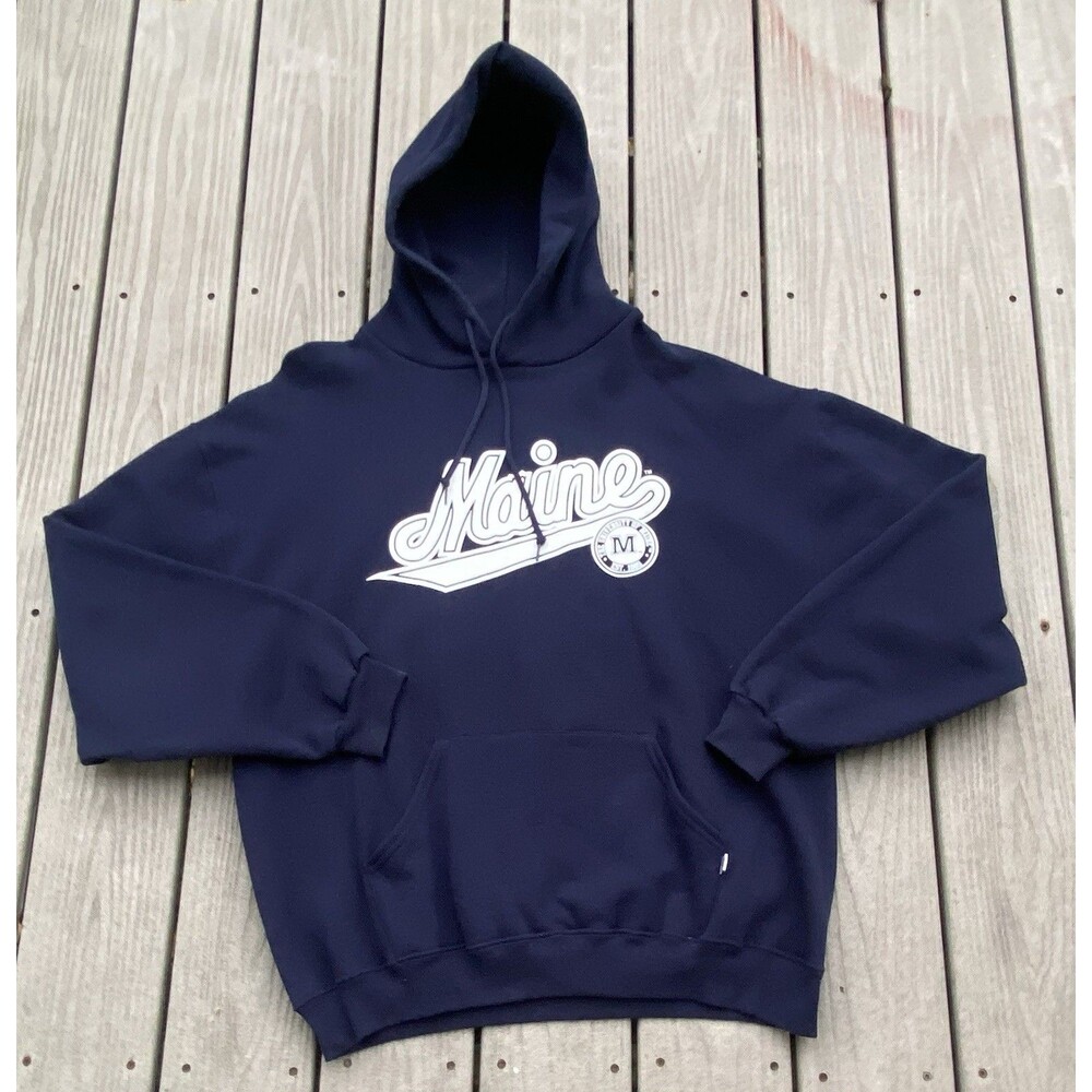Russell Athletic University Of Maine Hoodie XL Navy Blue Script Logo Pullover
